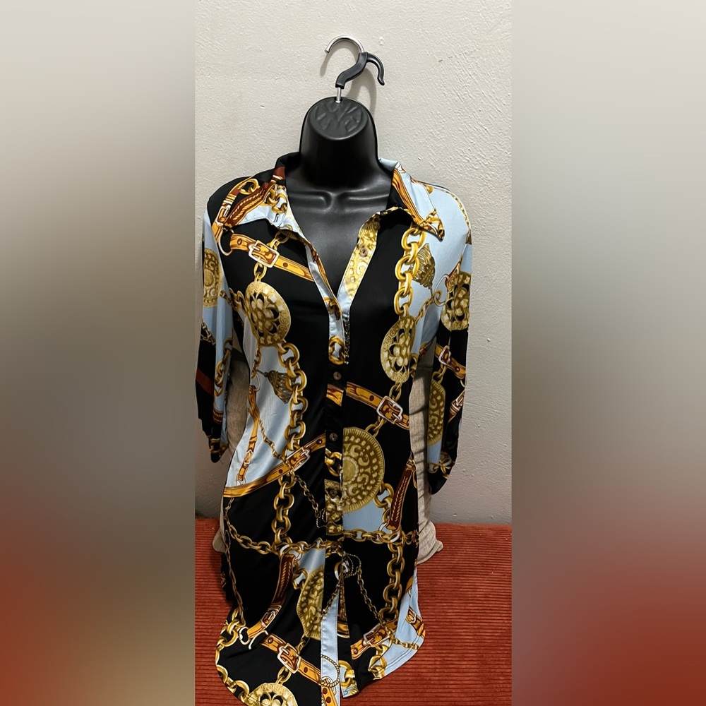 Chain Print Button-Up Shirt